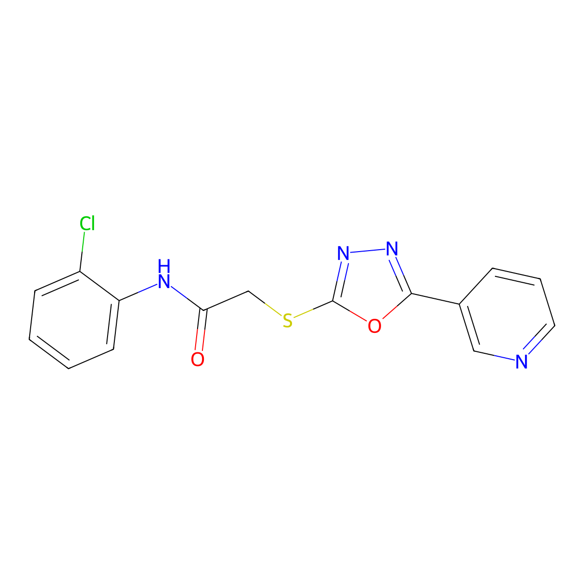 N-(2-Chlorophenyl)-2-((5-(pyridin-3-yl)-1,3,4-oxadiazol-2-yl)thio)acetamide molecular structure, CAS 332385-07-6