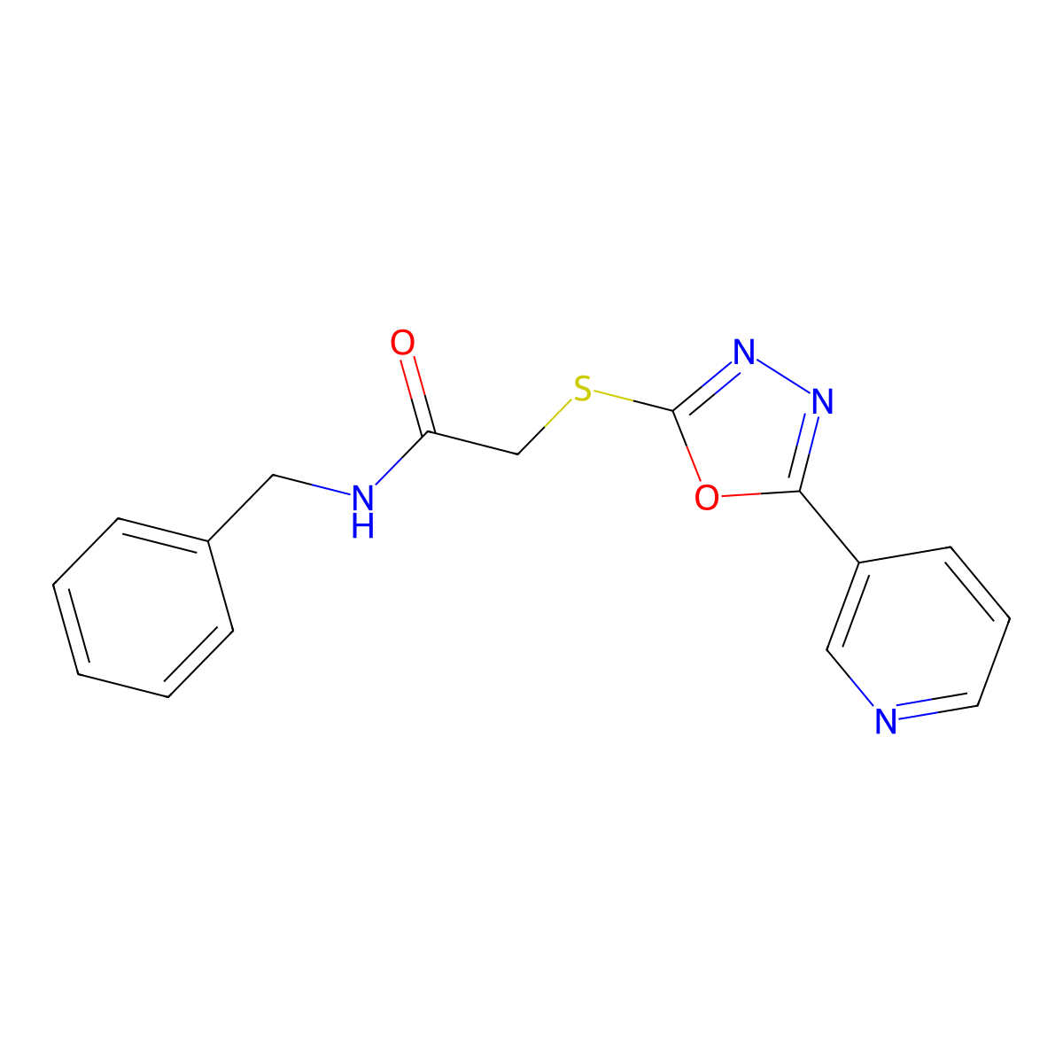 N-benzyl-2-{[5-(pyridin-3-yl)-1,3,4-oxadiazol-2-yl]sulfanyl}acetamide molecular structure, CAS 332385-14-5