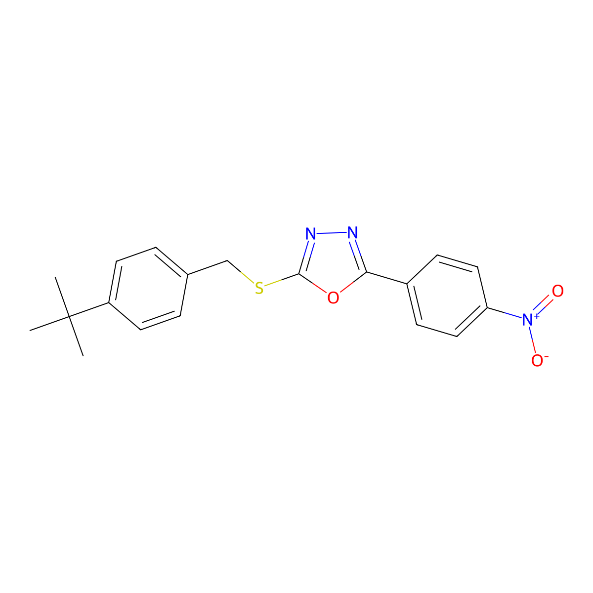 2-((4-(tert-Butyl)benzyl)thio)-5-(4-nitrophenyl)-1,3,4-oxadiazole molecular structure, CAS 332385-25-8