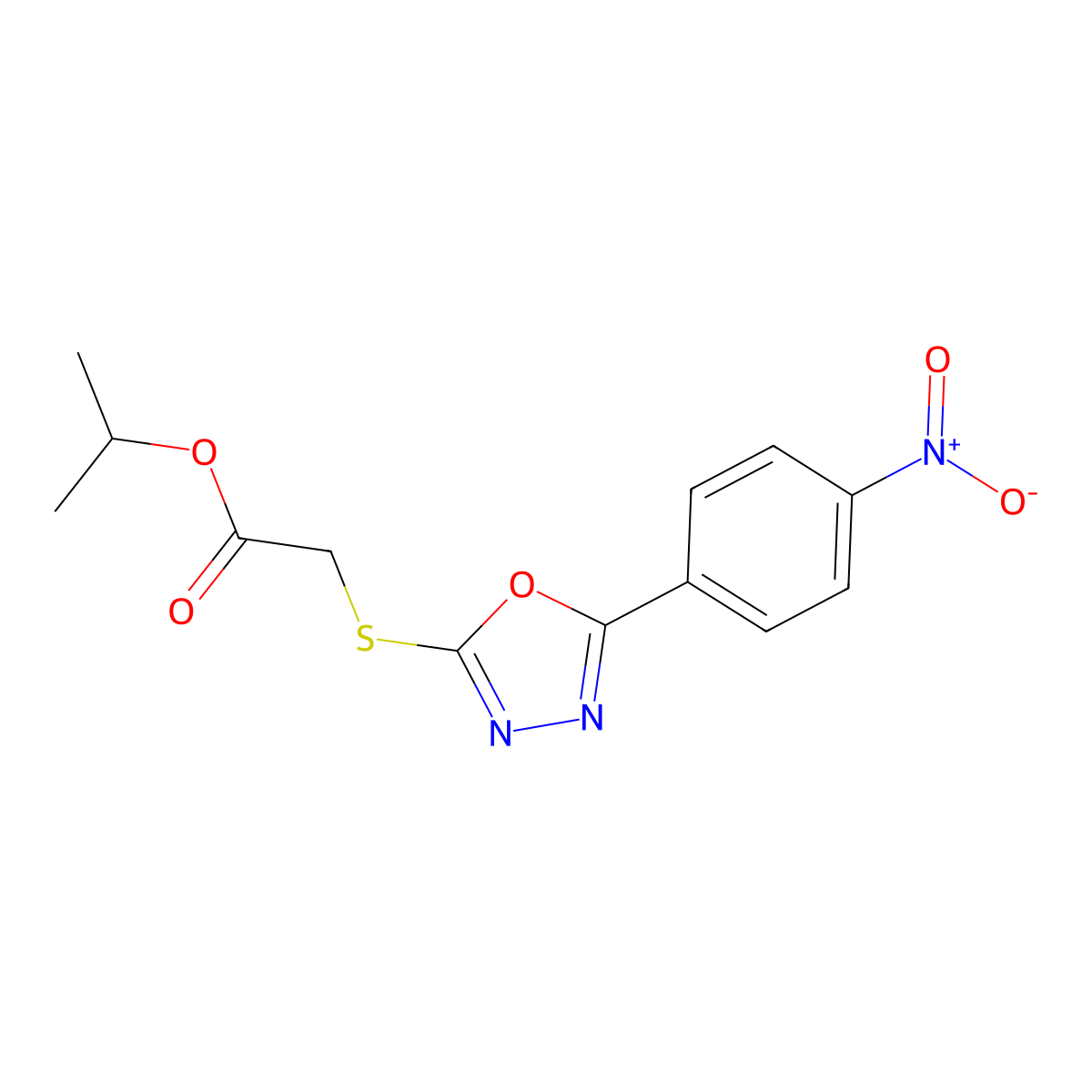 Propan-2-yl {[5-(4-nitrophenyl)-1,3,4-oxadiazol-2-yl]sulfanyl}acetate molecular structure, CAS 332385-27-0
