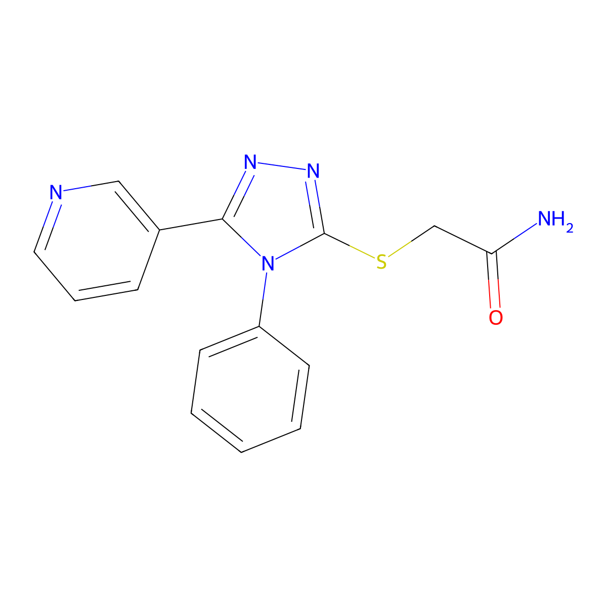 2-(4-Phenyl-5-pyridin-3-yl-4H-[1,2,4]triazol-3-ylsulfanyl)-acetamide molecular structure, CAS 332385-30-5