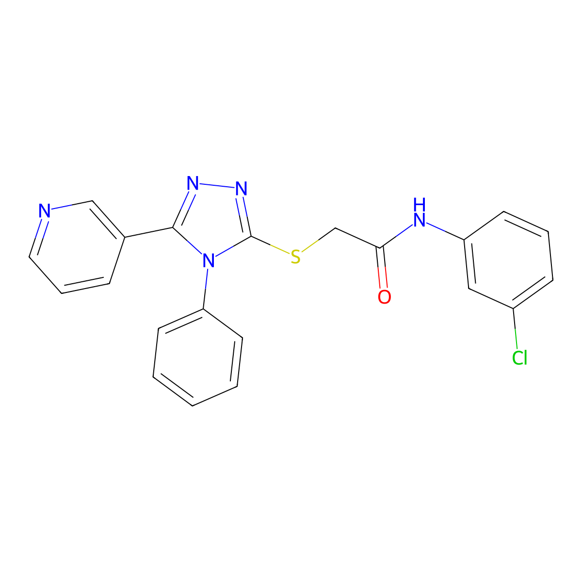 N-(3-Chlorophenyl)-2-((4-phenyl-5-(pyridin-3-yl)-4H-1,2,4-triazol-3-yl)thio)acetamide molecular structure, CAS 332385-34-9