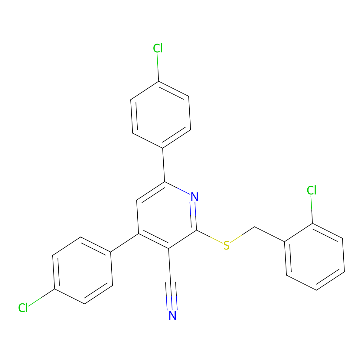 2-((2-Chlorobenzyl)thio)-4,6-bis(4-chlorophenyl)nicotinonitrile molecular structure, CAS 332385-82-7