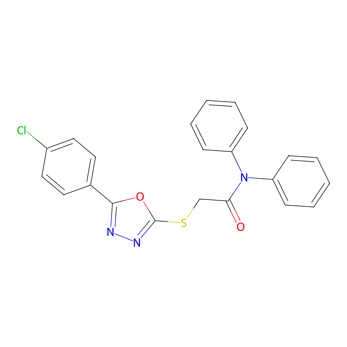 2-((5-(4-Chlorophenyl)-1,3,4-oxadiazol-2-yl)thio)-N,N-diphenylacetamide molecular structure, CAS 332386-58-0