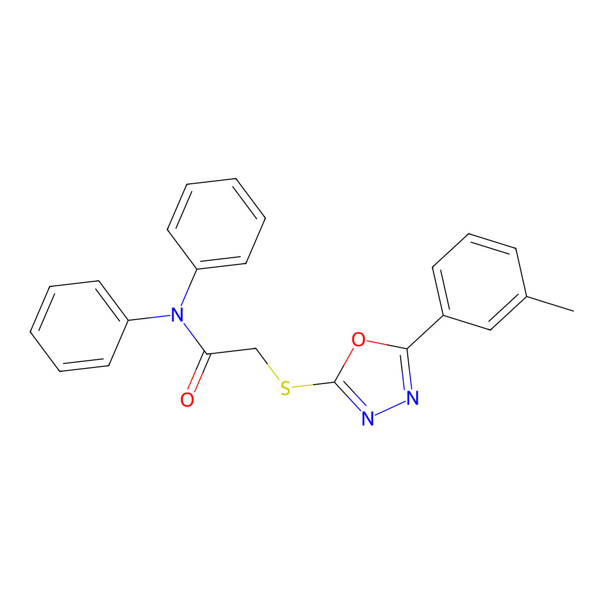 N,N-Diphenyl-2-((5-(m-tolyl)-1,3,4-oxadiazol-2-yl)thio)acetamide molecular structure, CAS 332387-69-6
