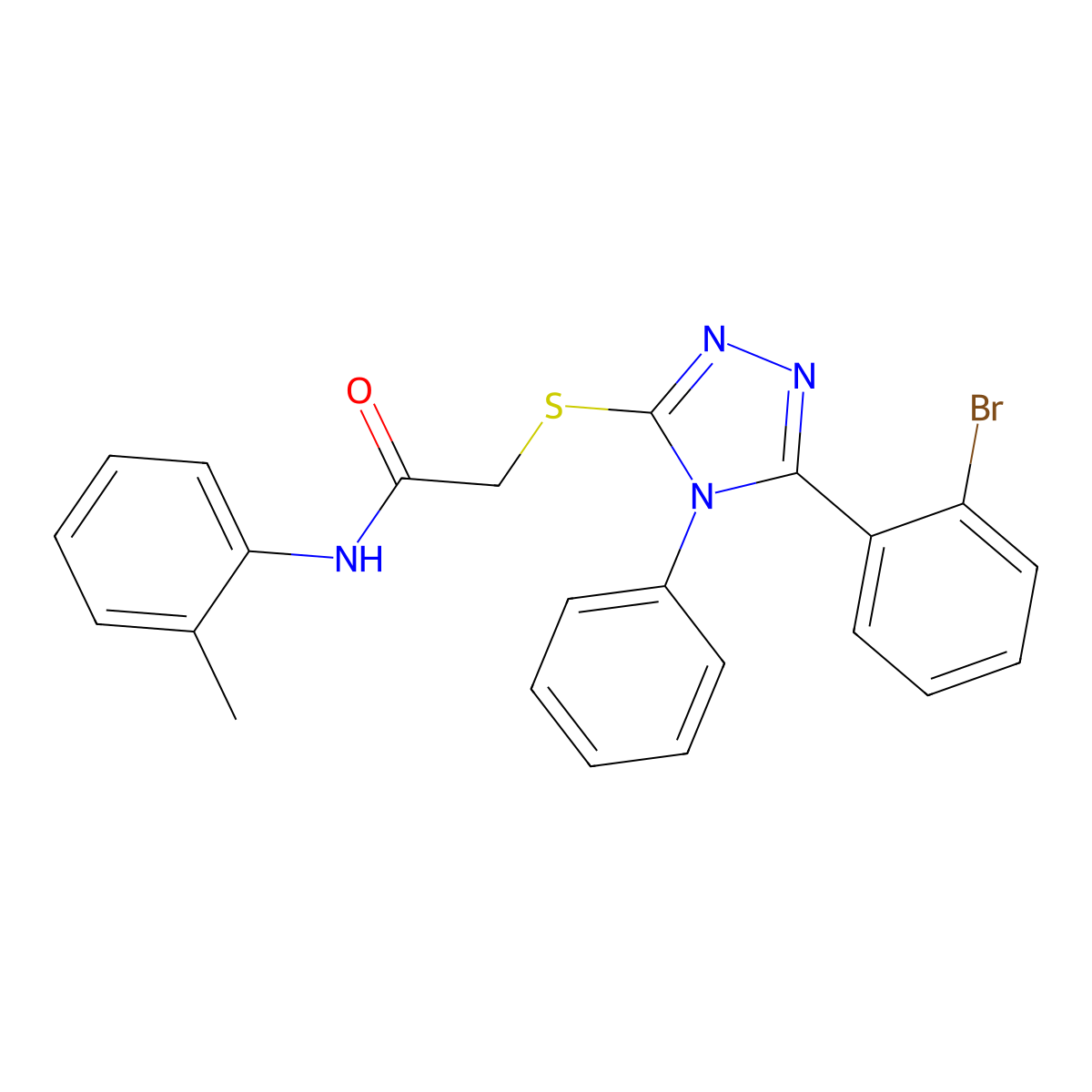 2-((5-(2-Bromophenyl)-4-phenyl-4H-1,2,4-triazol-3-yl)thio)-N-(o-tolyl)acetamide molecular structure, CAS 332388-15-5