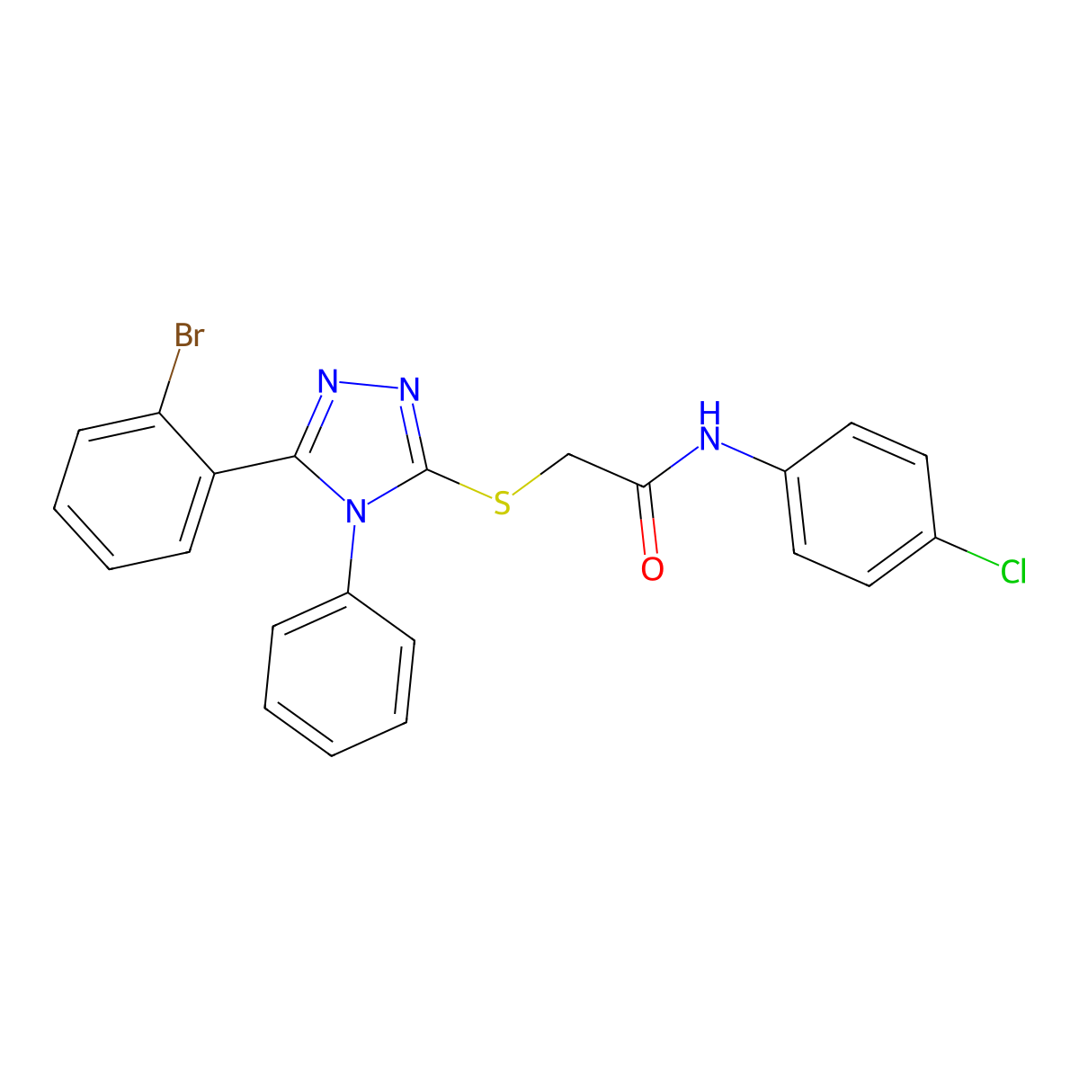 2-((5-(2-Bromophenyl)-4-phenyl-4H-1,2,4-triazol-3-yl)thio)-N-(4-chlorophenyl)acetamide molecular structure, CAS 332388-16-6