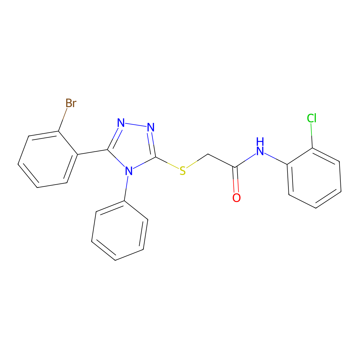 2-((5-(2-Bromophenyl)-4-phenyl-4H-1,2,4-triazol-3-yl)thio)-N-(2-chlorophenyl)acetamide molecular structure, CAS 332388-17-7