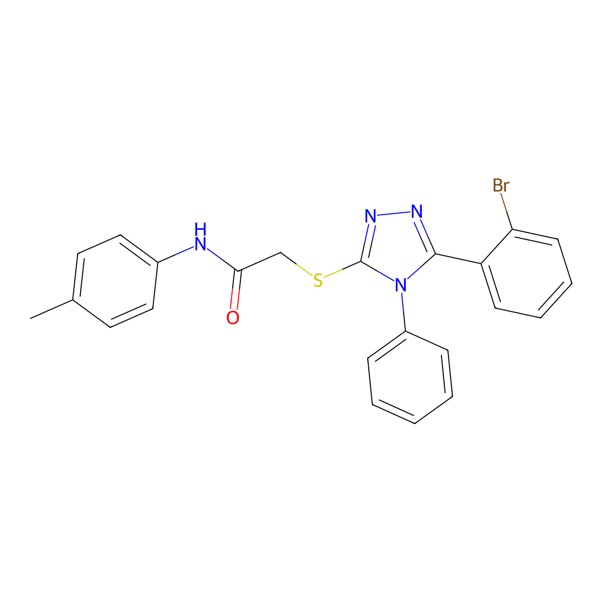 2-((5-(2-Bromophenyl)-4-phenyl-4H-1,2,4-triazol-3-yl)thio)-N-(p-tolyl)acetamide molecular structure, CAS 332388-18-8