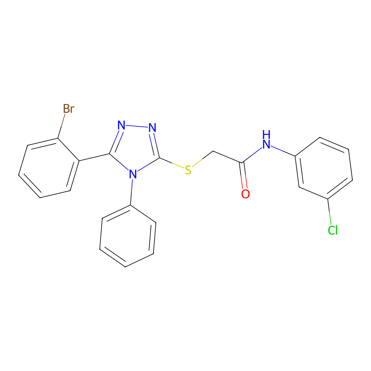 2-((5-(2-Bromophenyl)-4-phenyl-4H-1,2,4-triazol-3-yl)thio)-N-(3-chlorophenyl)acetamide molecular structure, CAS 332388-19-9