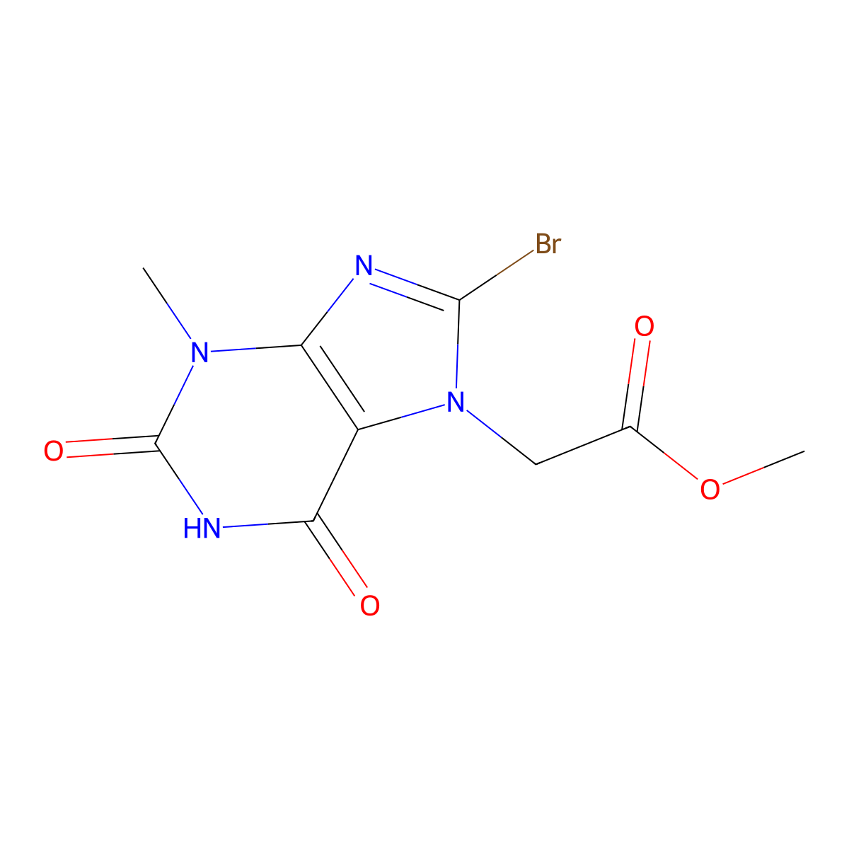 Methyl (8-bromo-3-methyl-2,6-dioxo-1,2,3,6-tetrahydro-7H-purin-7-YL)acetate molecular structure, CAS 332388-35-9