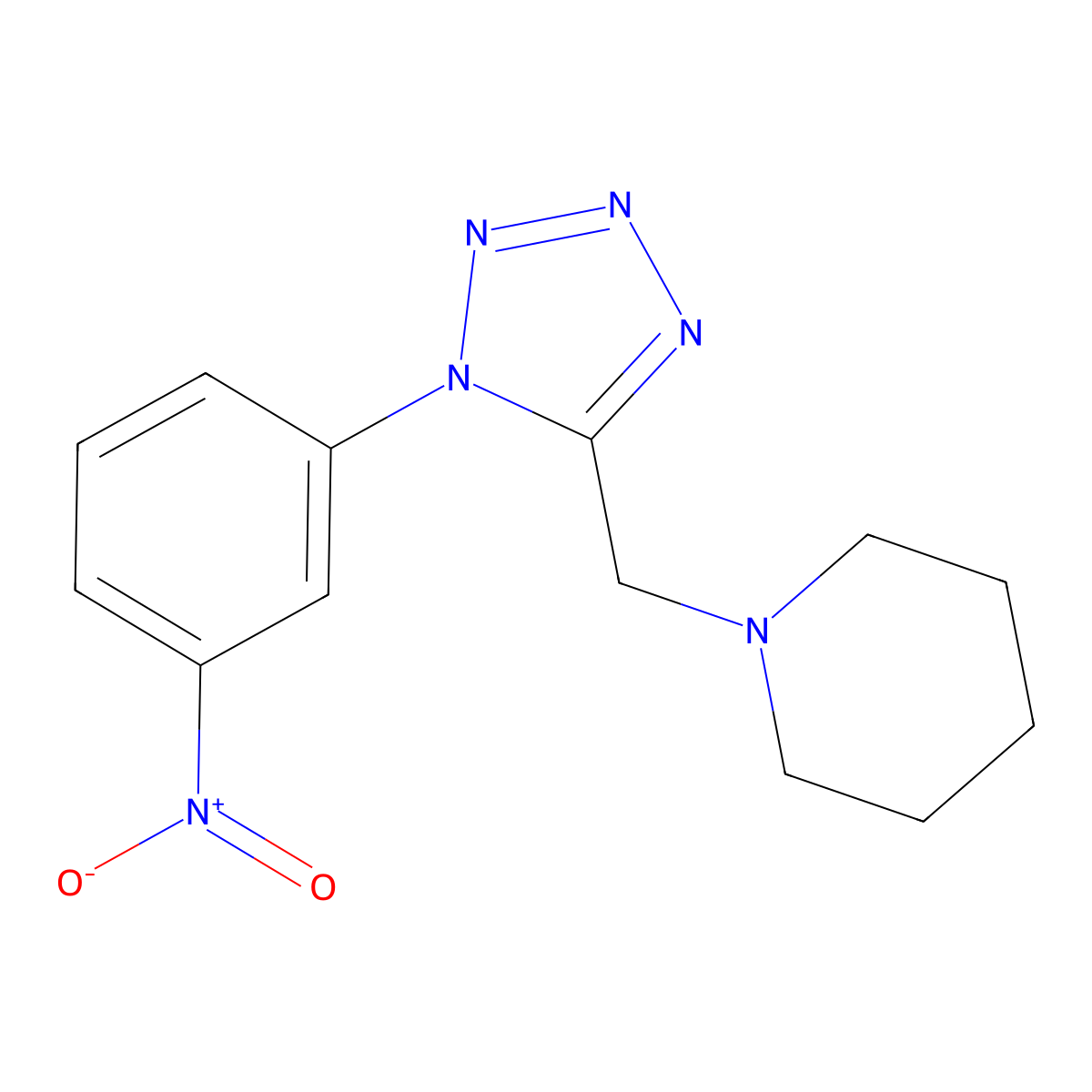 1-[1-(3-Nitro-phenyl)-1H-tetrazol-5-ylmethyl]-piperidine molecular structure, CAS 332388-44-0