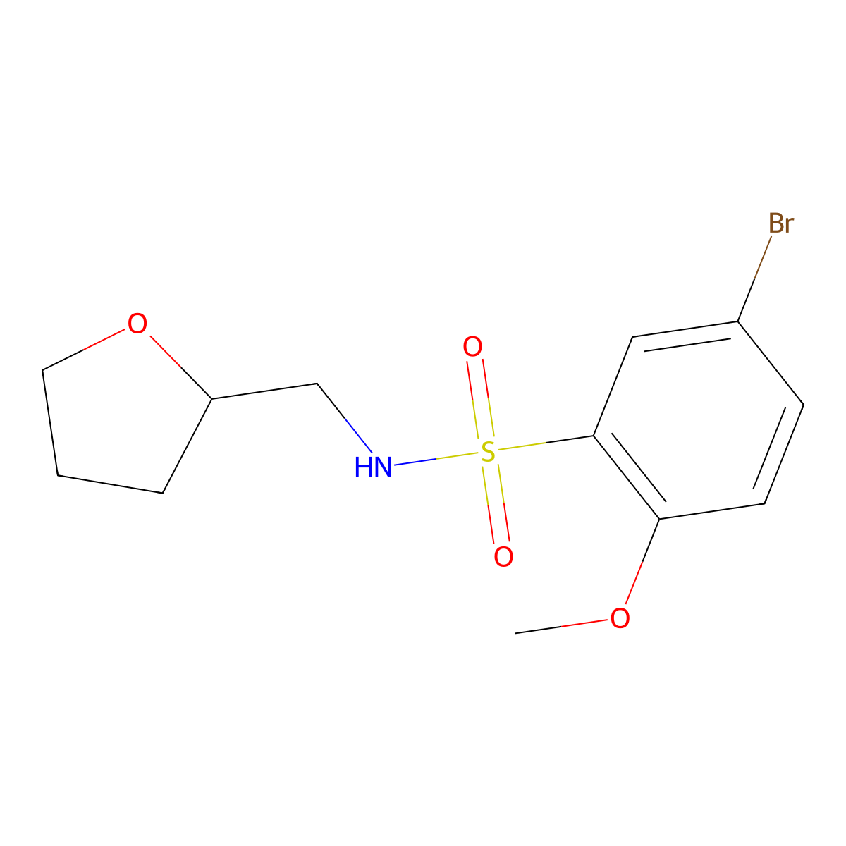 5-bromo-2-methoxy-N-(oxolan-2-ylmethyl)benzenesulfonamide molecular structure, CAS 332388-52-0