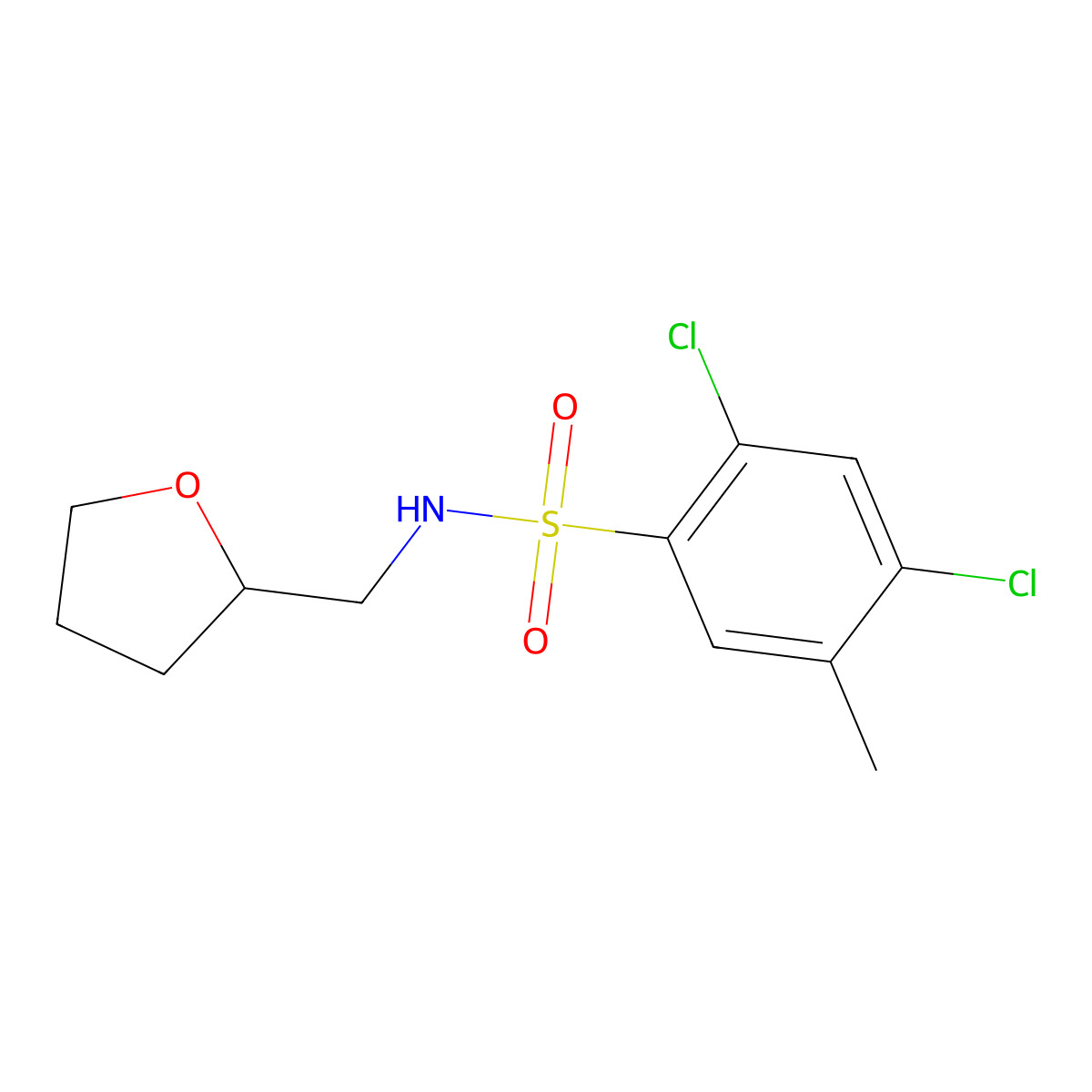 2,4-dichloro-5-methyl-N-(oxolan-2-ylmethyl)benzenesulfonamide molecular structure, CAS 332388-65-5