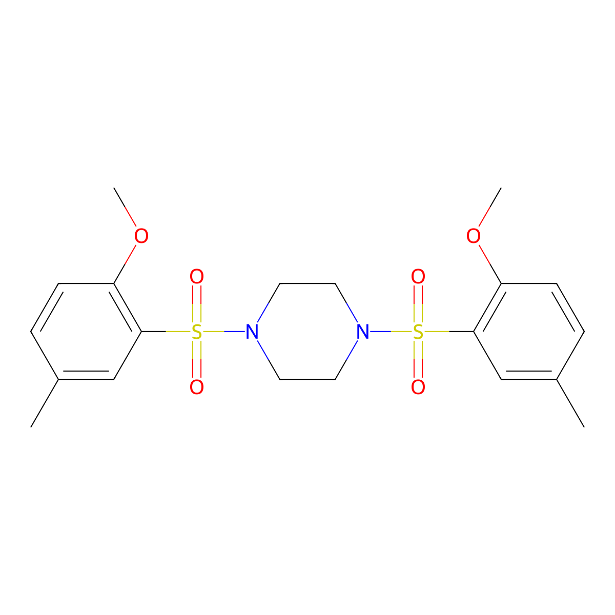 1,4-Bis[(2-methoxy-5-methylphenyl)sulfonyl]piperazine molecular structure, CAS 332388-76-8