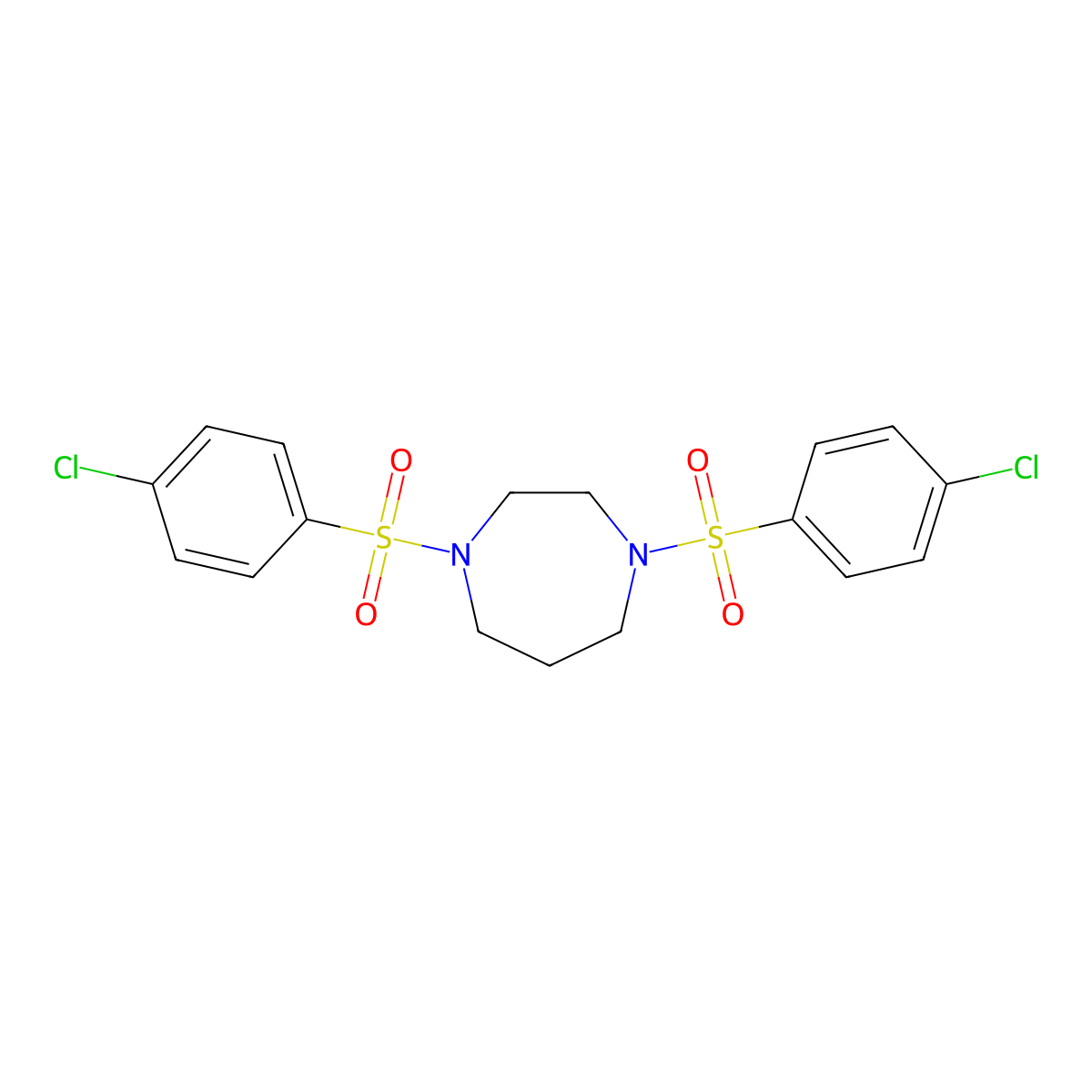 1,4-Bis((4-chlorophenyl)sulfonyl)-1,4-diazepane molecular structure, CAS 332389-14-7