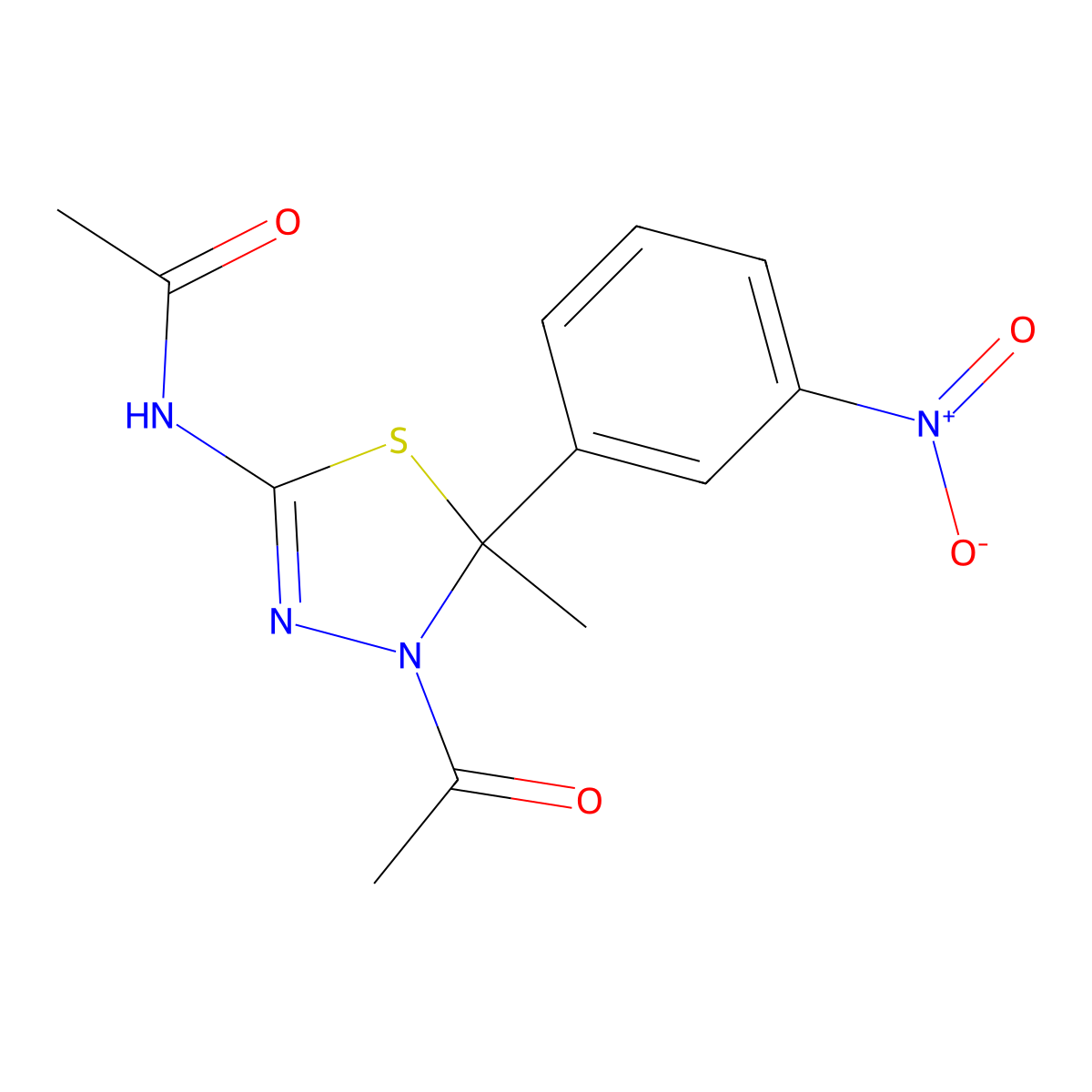 N-[4-acetyl-5-methyl-5-(3-nitrophenyl)-1,3,4-thiadiazol-2-yl]acetamide molecular structure, CAS 332389-24-9