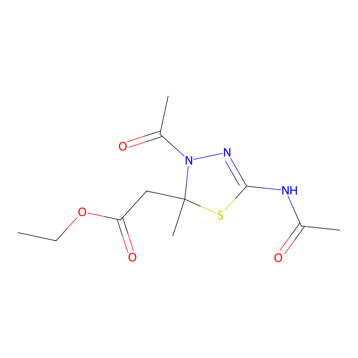 Ethyl [3-acetyl-5-(acetylamino)-2-methyl-2,3-dihydro-1,3,4-thiadiazol-2-yl]acetate molecular structure, CAS 332389-27-2