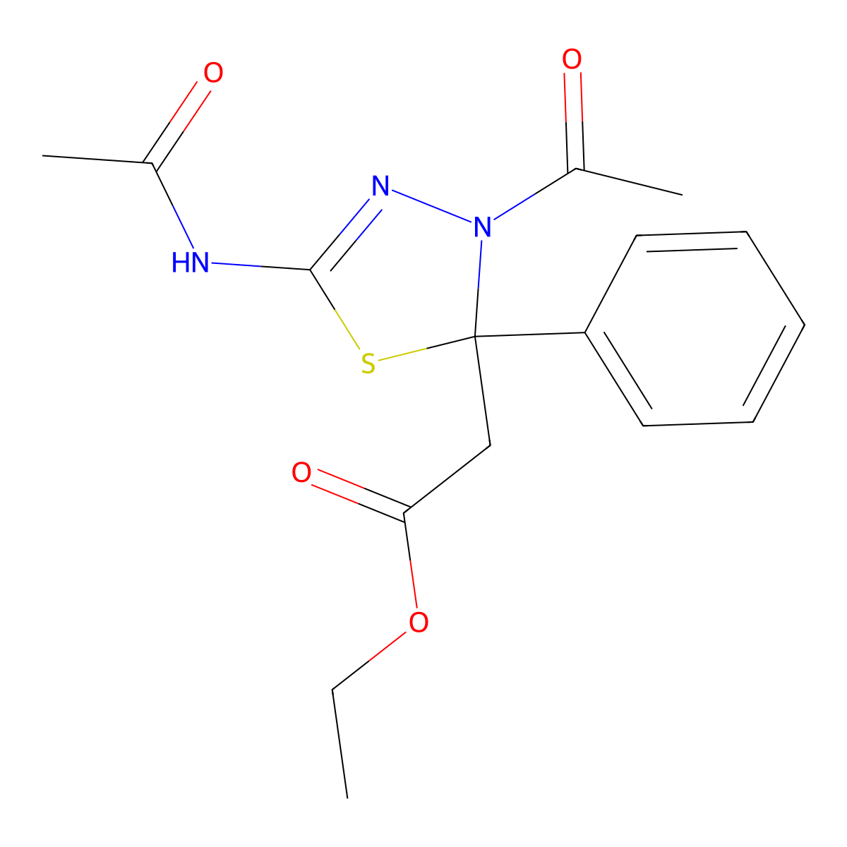 Ethyl [3-acetyl-5-(acetylamino)-2-phenyl-2,3-dihydro-1,3,4-thiadiazol-2-yl]acetate molecular structure, CAS 332389-28-3