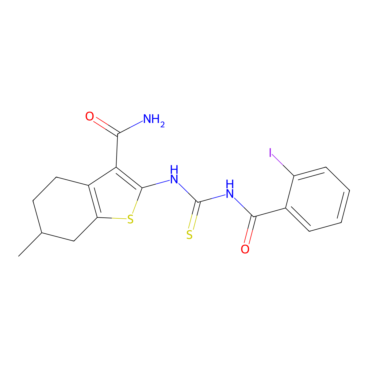 2-[(2-Iodobenzoyl)carbamothioylamino]-6-methyl-4,5,6,7-tetrahydro-1-benzothiophene-3-carboxamide molecular structure, CAS 332389-95-4