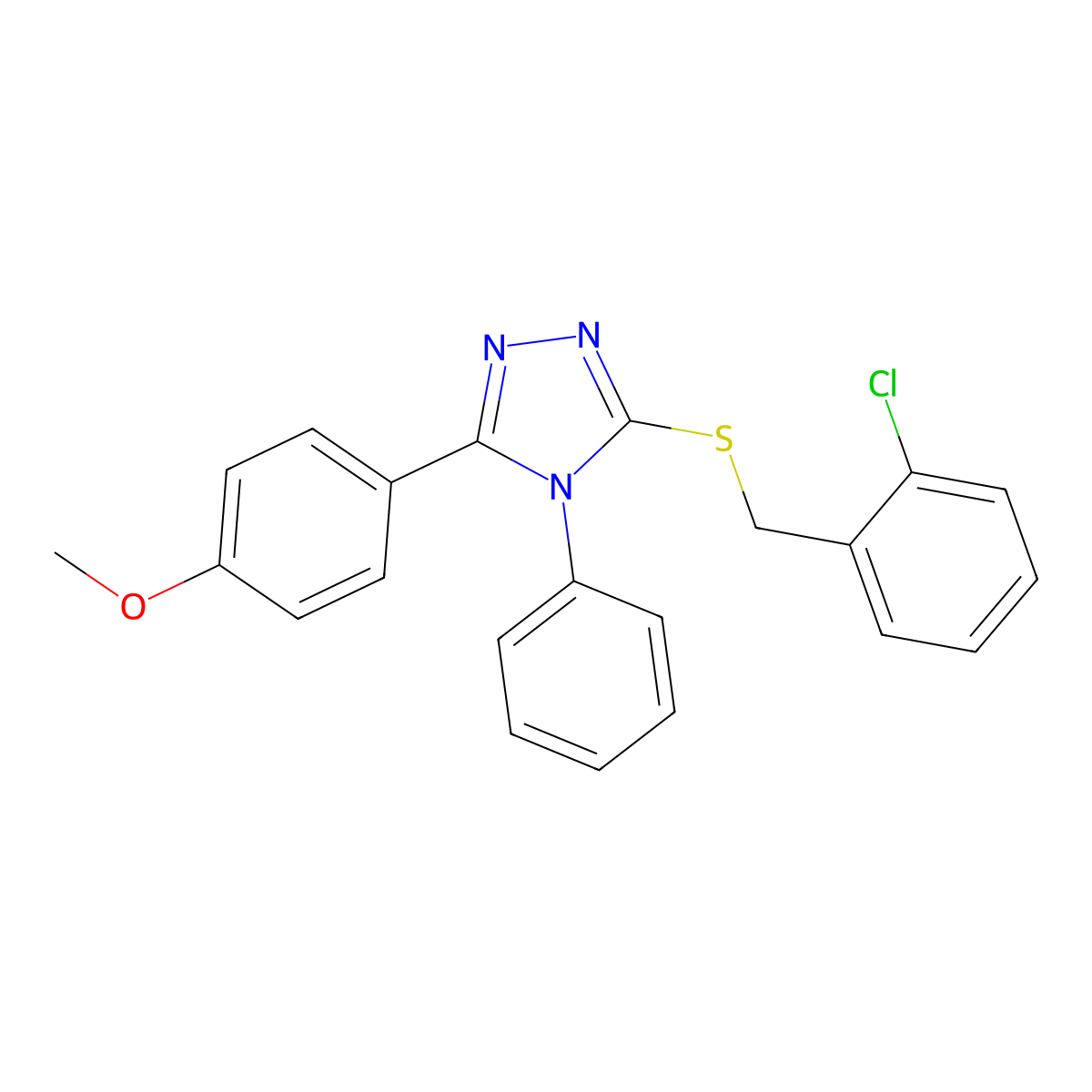 3-[(2-Chlorophenyl)methylsulfanyl]-5-(4-methoxyphenyl)-4-phenyl-1,2,4-triazole molecular structure, CAS 332390-32-6