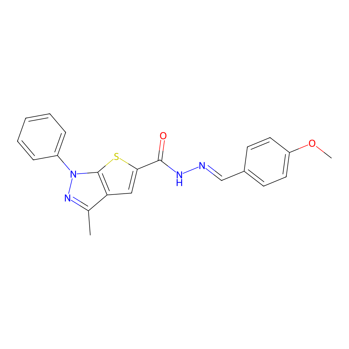 N'-(4-Methoxybenzylidene)-3-methyl-1-phenyl-1H-thieno[2,3-c]pyrazole-5-carbohydrazide molecular structure, CAS 332390-41-7