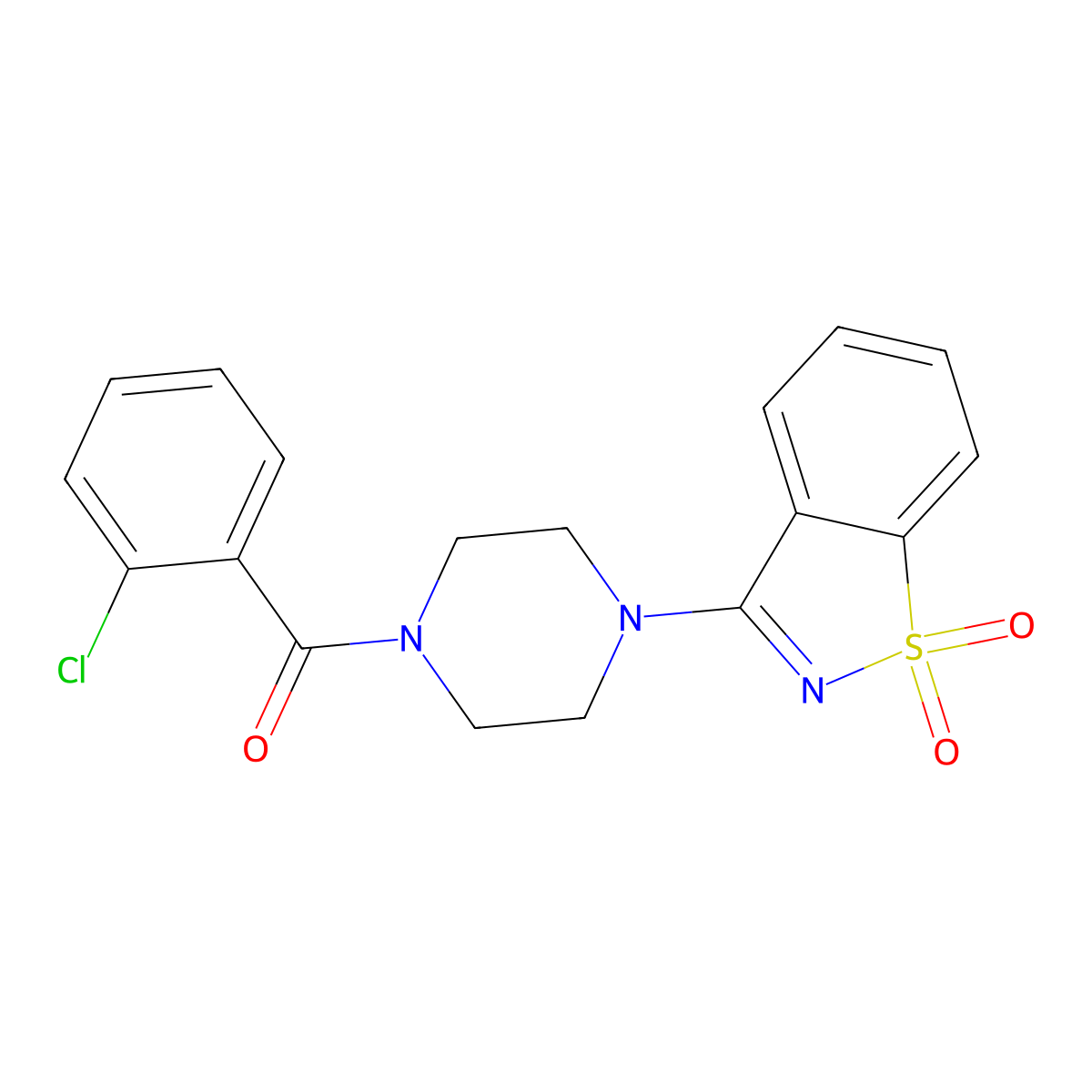 3-{4-[(2-Chlorophenyl)carbonyl]piperazin-1-yl}-1,2-benzisothiazole 1,1-dioxide molecular structure, CAS 332390-87-1