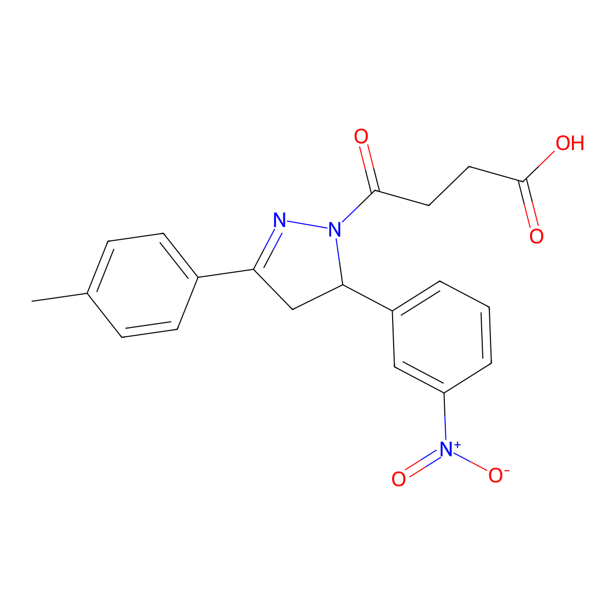 4-(5-(3-nitrophenyl)-3-(p-tolyl)-4,5-dihydro-1H-pyrazol-1-yl)-4-oxobutanoic acid molecular structure, CAS 332390-96-2