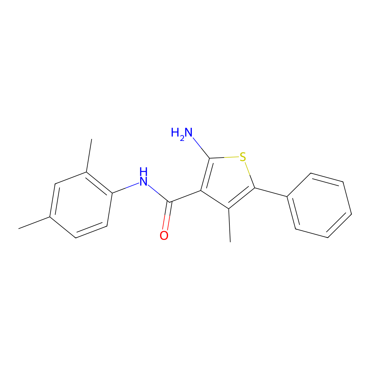 2-amino-N-(2,4-dimethylphenyl)-4-methyl-5-phenylthiophene-3-carboxamide molecular structure, CAS 332391-06-7