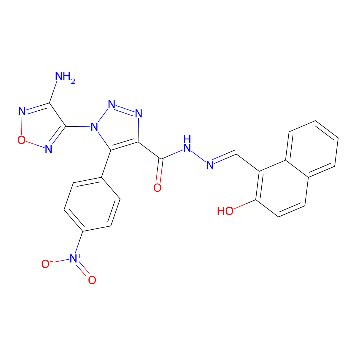 1-(4-Amino-1,2,5-oxadiazol-3-yl)-5-(4-nitrophenyl)-1H-1,2,3-triazole-4-carboxylic acid 2-[(2-hydroxy-1-naphthalenyl)methylene]hydrazide molecular structure, CAS 332391-14-7