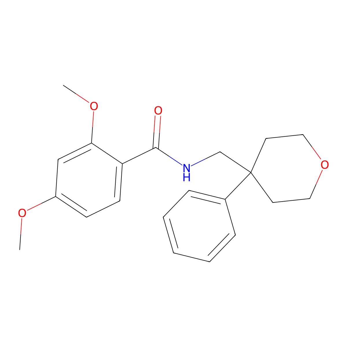2,4-Dimethoxy-N-((4-phenyltetrahydro-2H-pyran-4-yl)methyl)benzamide molecular structure, CAS 332391-86-3
