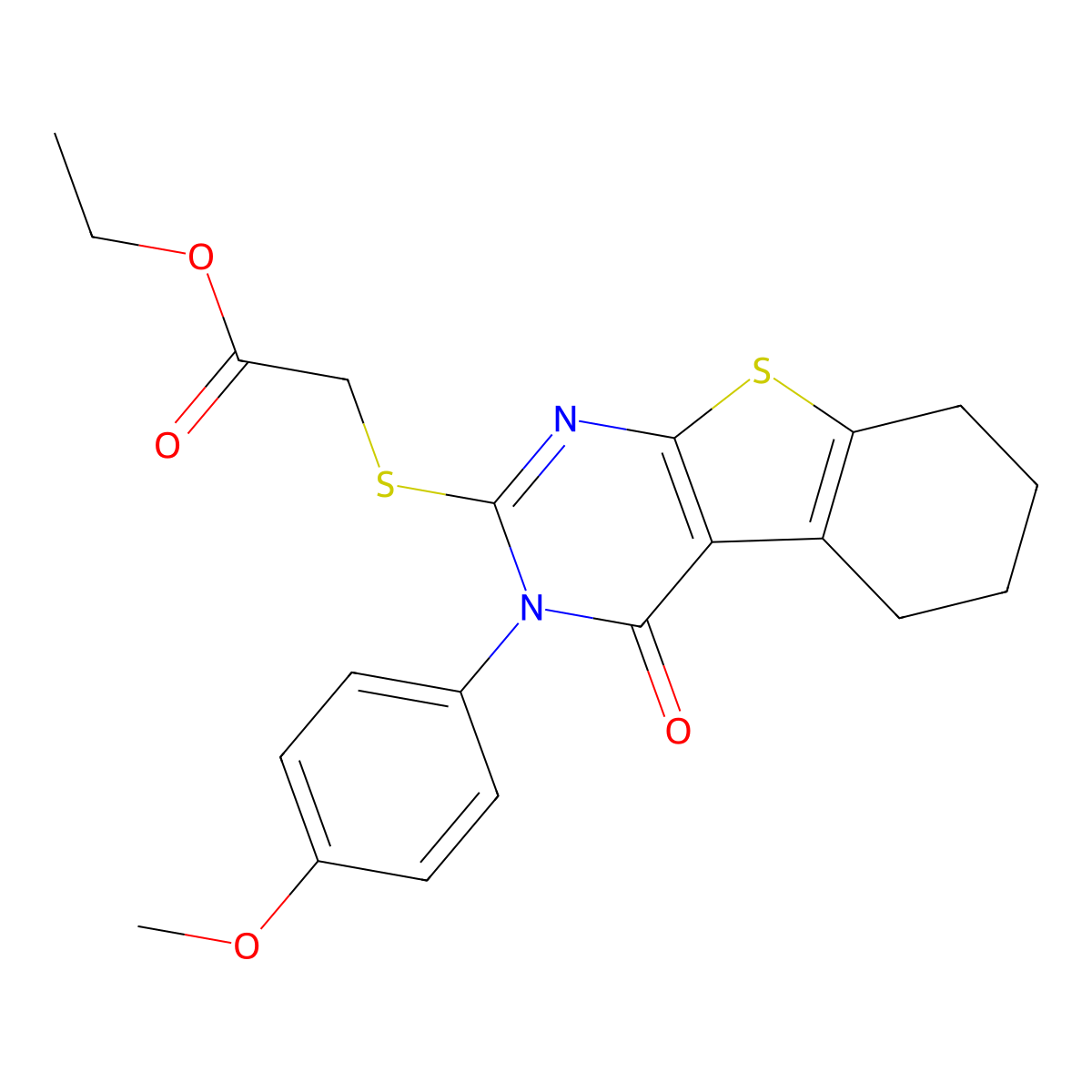 Ethyl {[3-(4-methoxyphenyl)-4-oxo-3,4,5,6,7,8-hexahydro[1]benzothieno[2,3-d]pyrimidin-2-yl]sulfanyl}acetate molecular structure, CAS 332392-83-3