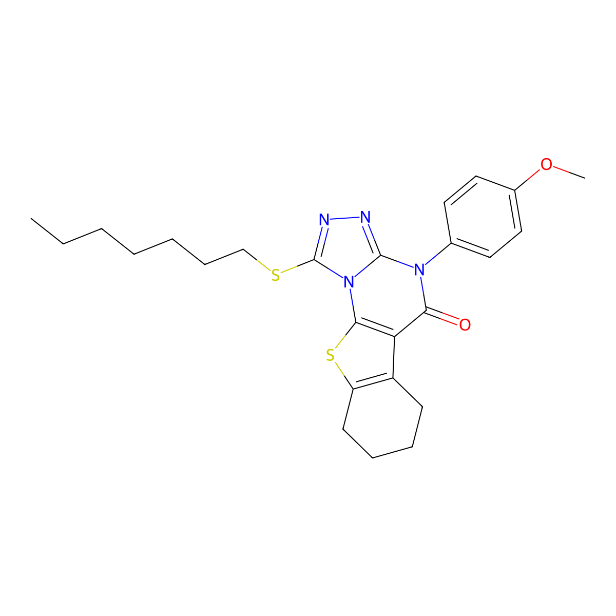 1-(heptylsulfanyl)-4-(4-methoxyphenyl)-6,7,8,9-tetrahydro[1]benzothieno[3,2-e][1,2,4]triazolo[4,3-a]pyrimidin-5(4H)-one molecular structure, CAS 332393-12-1