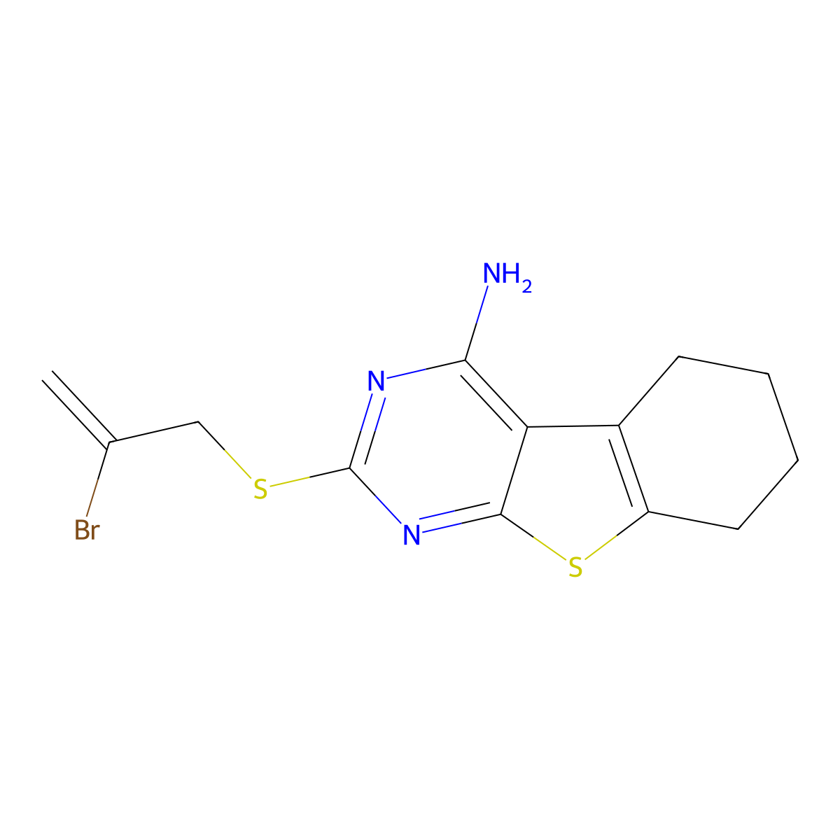 2-(2-Bromoprop-2-enylsulfanyl)-5,6,7,8-tetrahydro-[1]benzothiolo[2,3-d]pyrimidin-4-amine molecular structure, CAS 332393-15-4