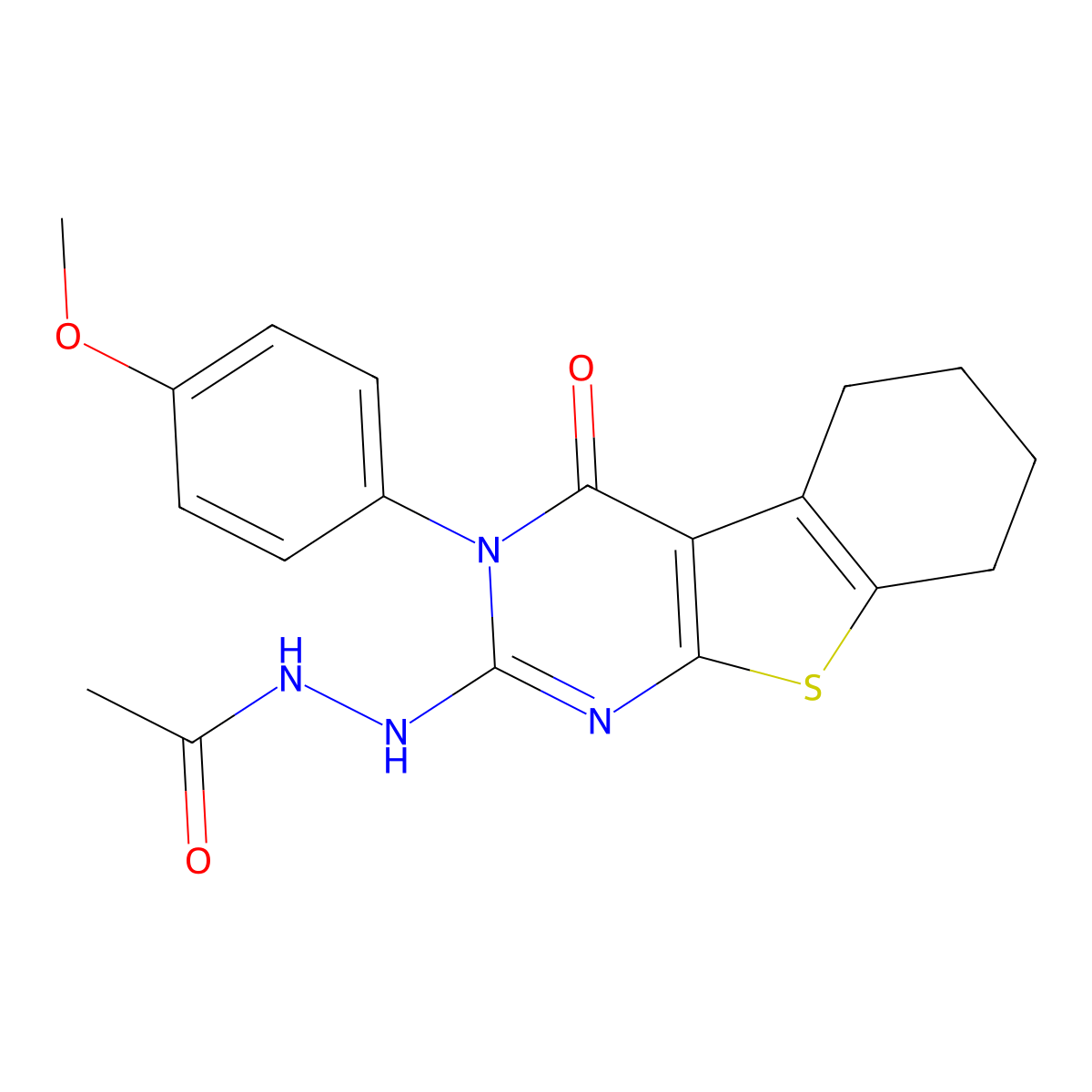 N'-[3-(4-methoxyphenyl)-4-oxo-5,6,7,8-tetrahydro-[1]benzothiolo[2,3-d]pyrimidin-2-yl]acetohydrazide molecular structure, CAS 332393-40-5