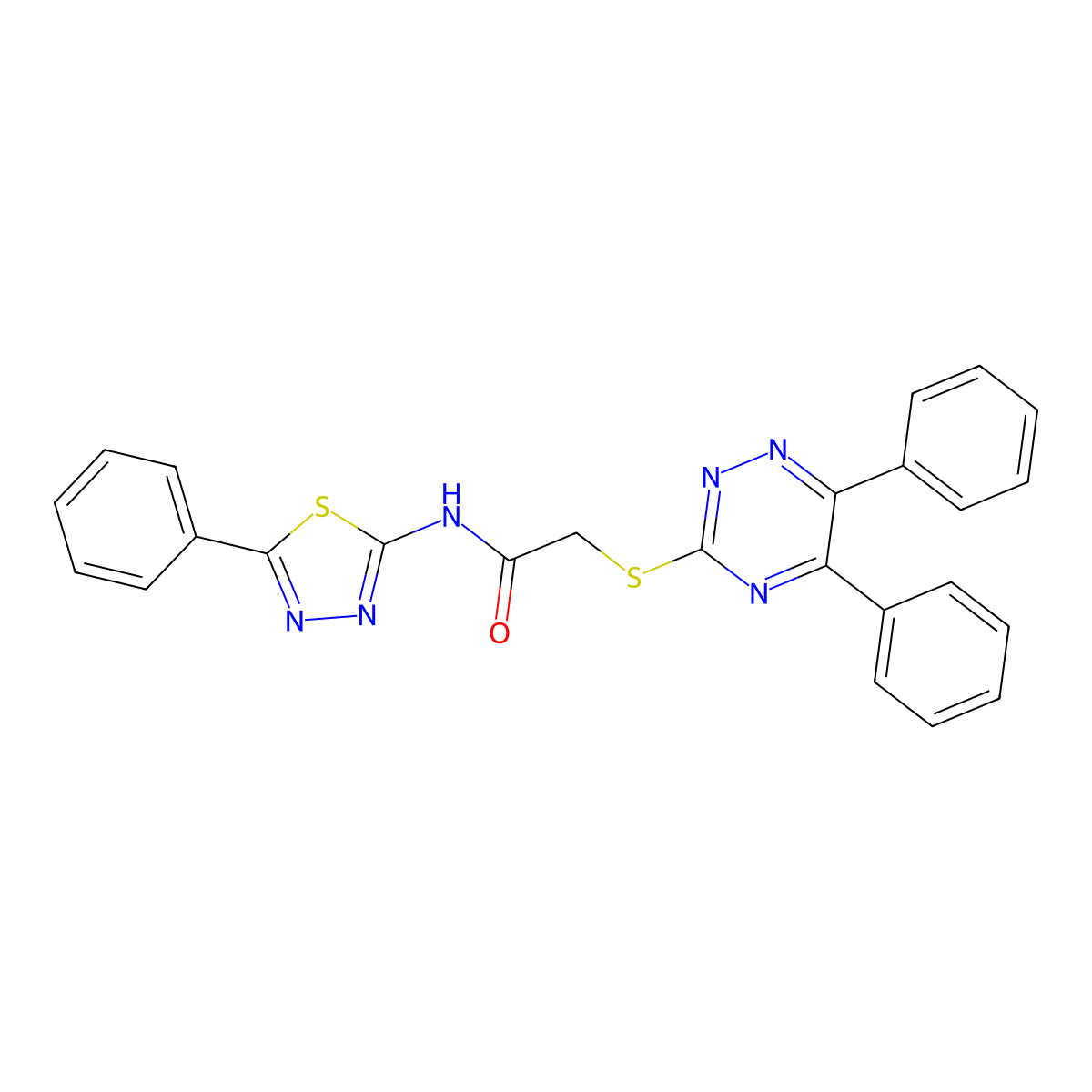 2-((5,6-DI-PH-1,2,4-Triazin-3-YL)thio)-N-(5-PH-1,3,4-thiadiazol-2-YL)acetamide molecular structure, CAS 332393-97-2