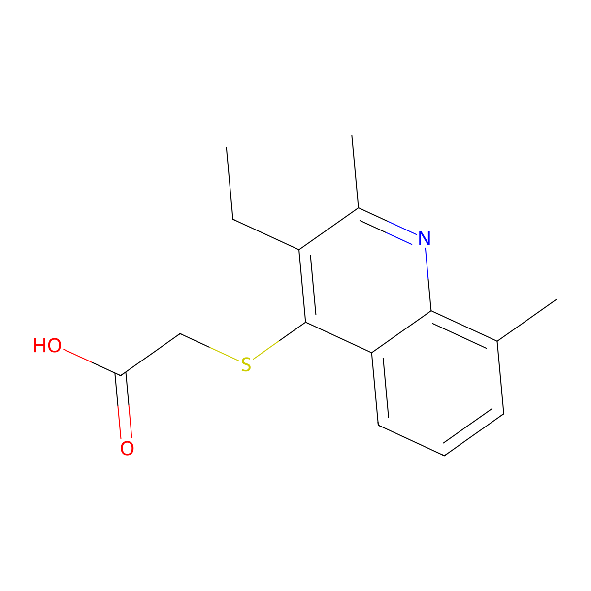 2-(3-Ethyl-2,8-dimethylquinolin-4-yl)sulfanylacetic acid molecular structure, CAS 332394-07-7