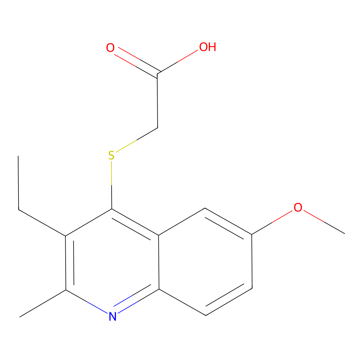 2-(3-Ethyl-6-methoxy-2-methylquinolin-4-yl)sulfanylacetic acid molecular structure, CAS 332394-09-9