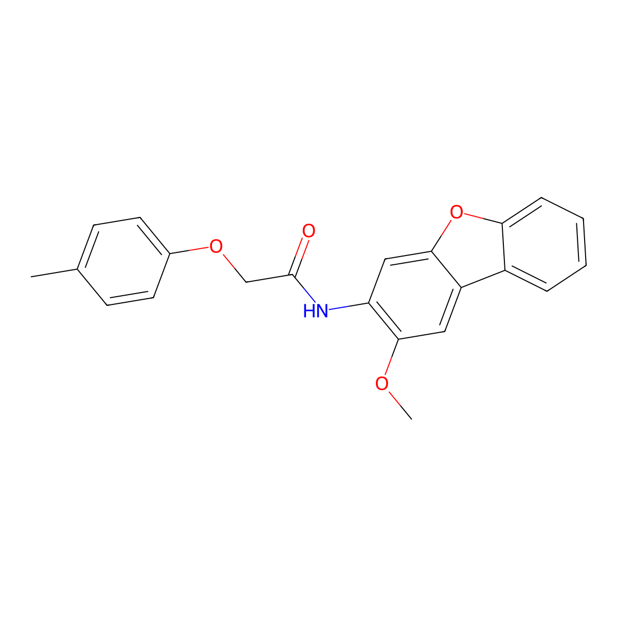 N-(2-methoxydibenzo[b,d]furan-3-yl)-2-(4-methylphenoxy)acetamide molecular structure, CAS 332399-45-8