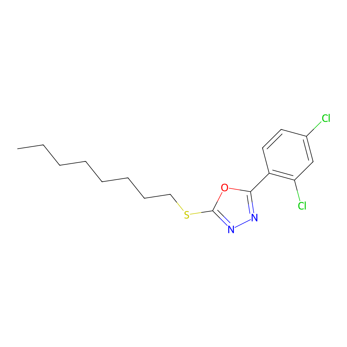 2-(2,4-Dichlorophenyl)-5-octylsulfanyl-1,3,4-oxadiazole molecular structure, CAS 332400-05-2