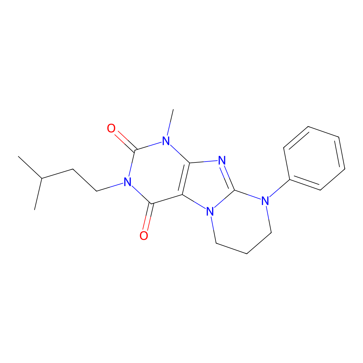 1-methyl-3-(3-methylbutyl)-9-phenyl-7,8-dihydro-6H-purino[7,8-a]pyrimidine-2,4-dione molecular structure, CAS 332400-73-4