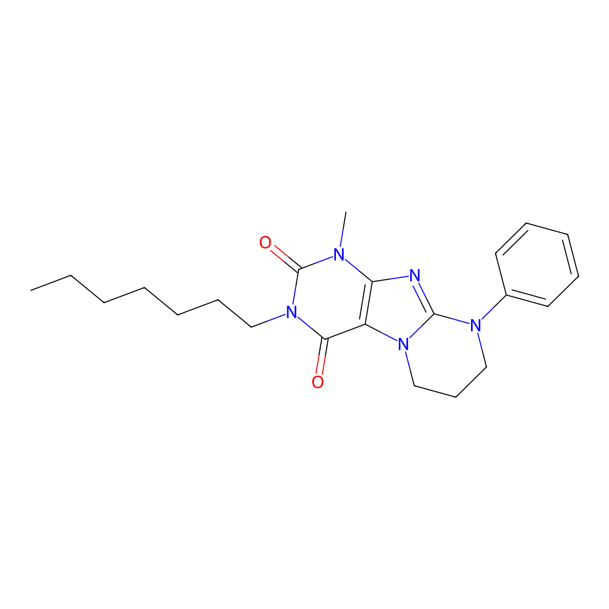 3-heptyl-1-methyl-9-phenyl-7,8-dihydro-6H-purino[7,8-a]pyrimidine-2,4-dione molecular structure, CAS 332400-77-8