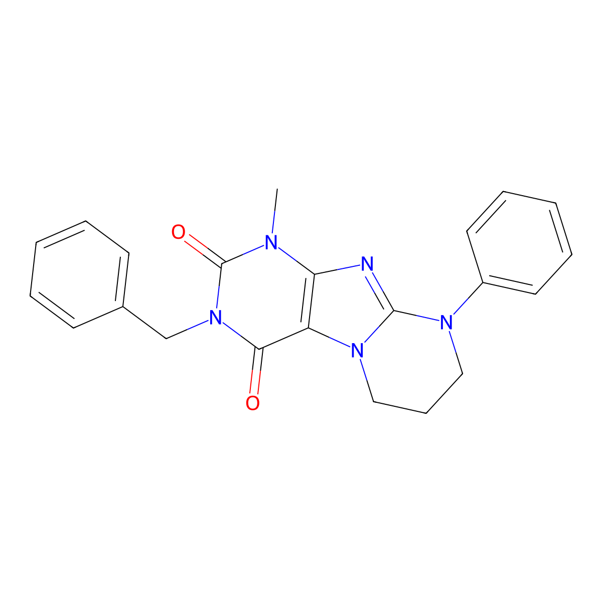 3-benzyl-1-methyl-9-phenyl-6,7,8,9-tetrahydropyrimido[2,1-f]purine-2,4(1H,3H)-dione molecular structure, CAS 332400-79-0