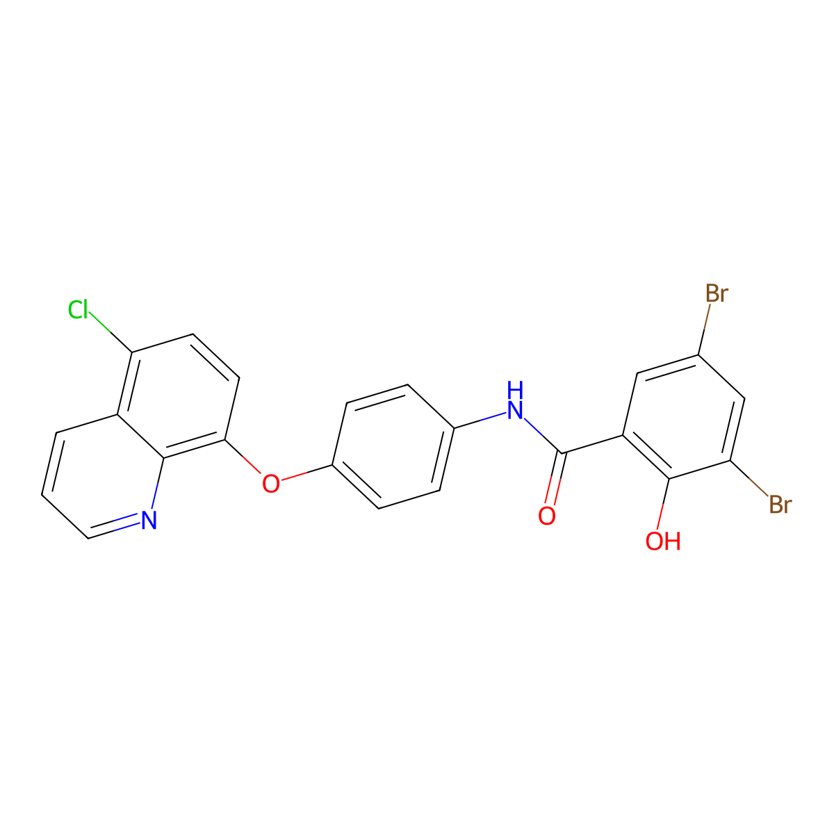 3,5-dibromo-N-[4-(5-chloroquinolin-8-yl)oxyphenyl]-2-hydroxybenzamide molecular structure, CAS 332400-86-9