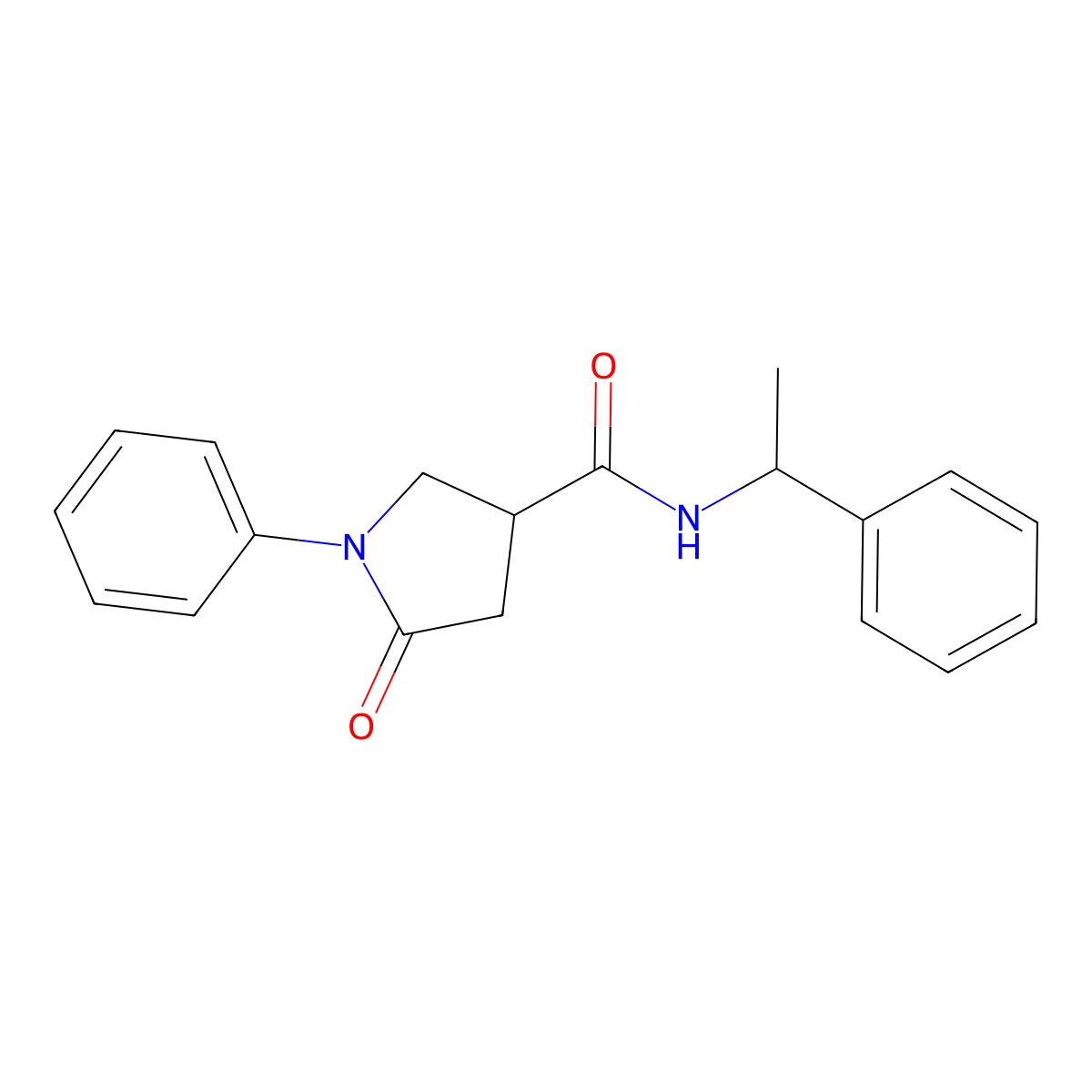 5-oxo-1-phenyl-N-(1-phenylethyl)-3-pyrrolidinecarboxamide molecular structure, CAS 332404-09-8
