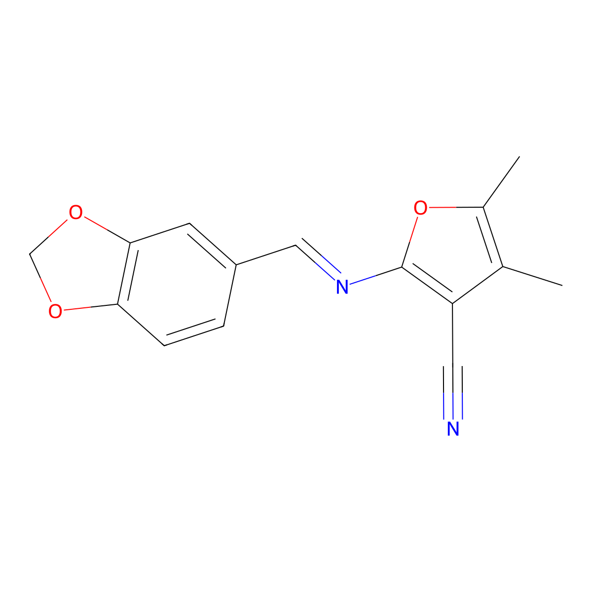 2-(1,3-Benzodioxol-5-ylmethylideneamino)-4,5-dimethylfuran-3-carbonitrile molecular structure, CAS 332404-37-2