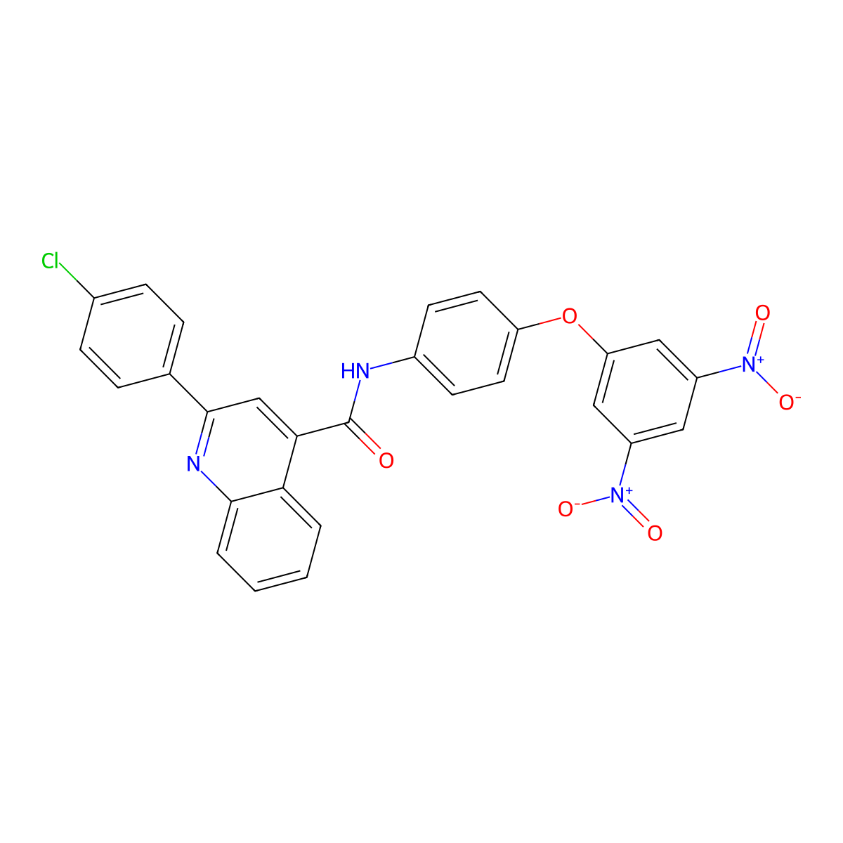 N-(4-{3,5-bisnitrophenoxy}phenyl)-2-(4-chlorophenyl)-4-quinolinecarboxamide molecular structure, CAS 332406-35-6