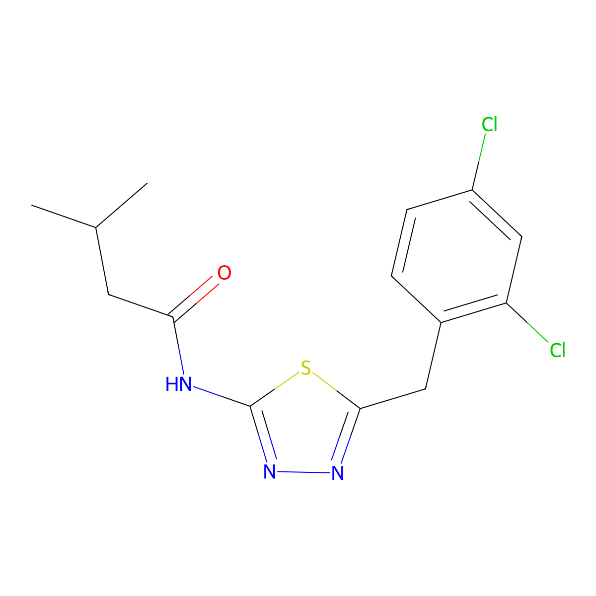 N-[5-(2,4-dichlorobenzyl)-1,3,4-thiadiazol-2-yl]-3-methylbutanamide molecular structure, CAS 332407-83-7