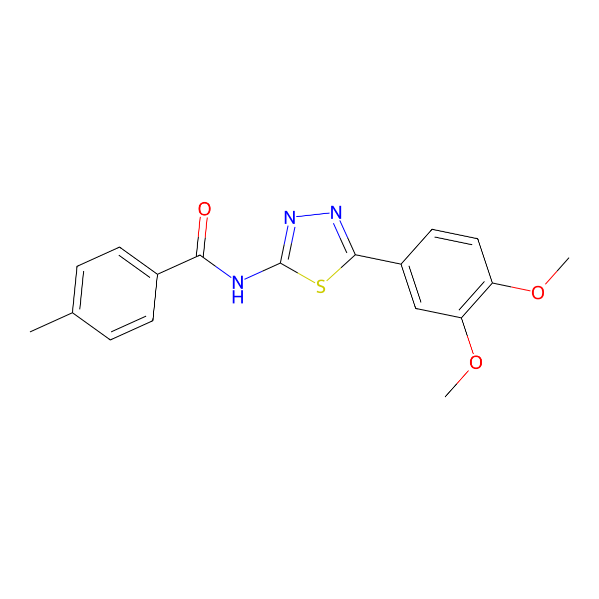 N-[5-(3,4-dimethoxyphenyl)-1,3,4-thiadiazol-2-yl]-4-methylbenzamide molecular structure, CAS 332408-14-7