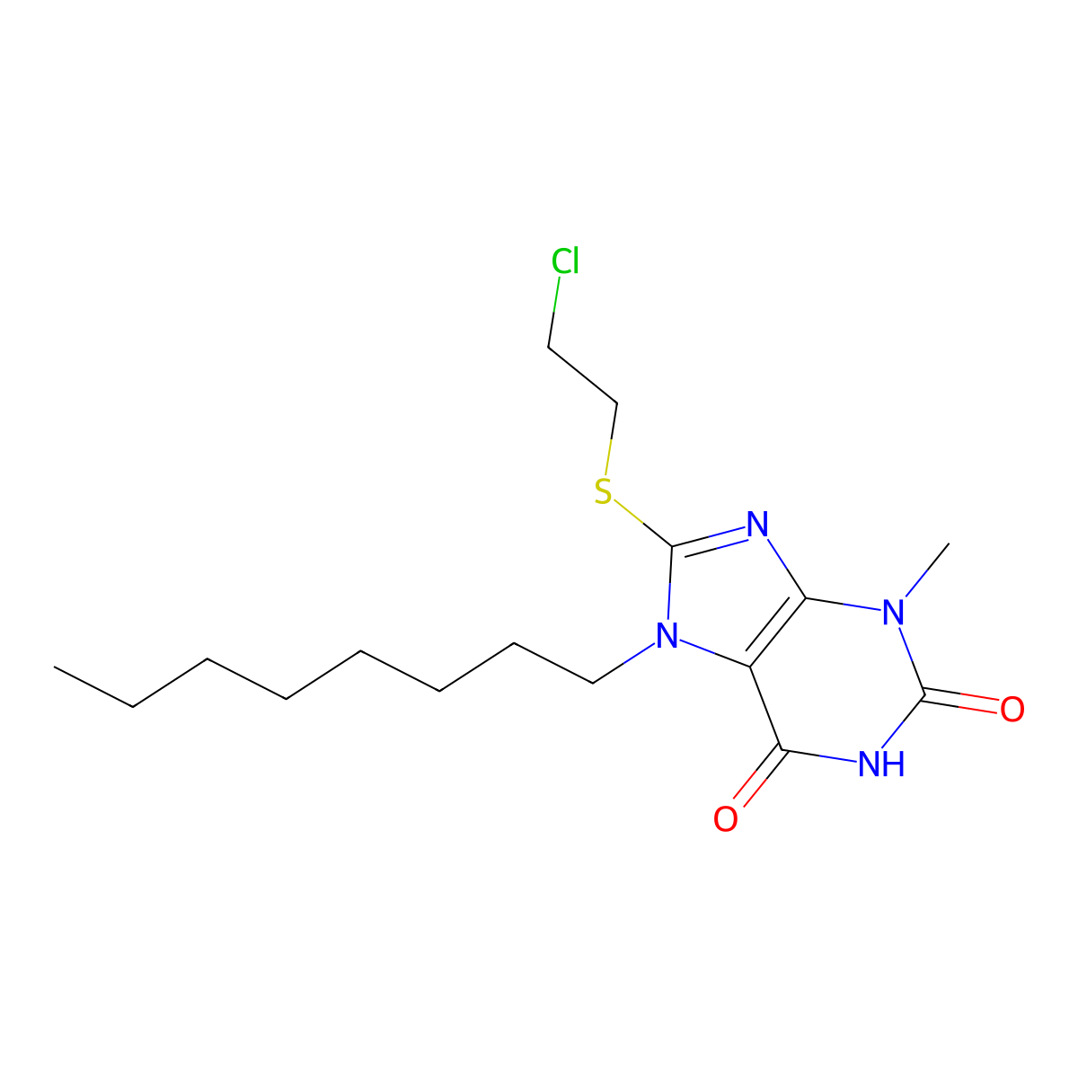 8-[(2-chloroethyl)sulfanyl]-3-methyl-7-octyl-3,7-dihydro-1H-purine-2,6-dione molecular structure, CAS 332408-89-6